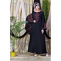Embroidered abaya with Butterfly sleeves- Black-Coral